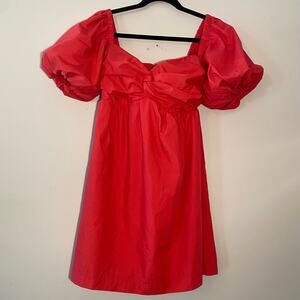 En Saison Hot Pink Poplin Puff Sleeve Babydoll Mini Party Dress Women's size XS